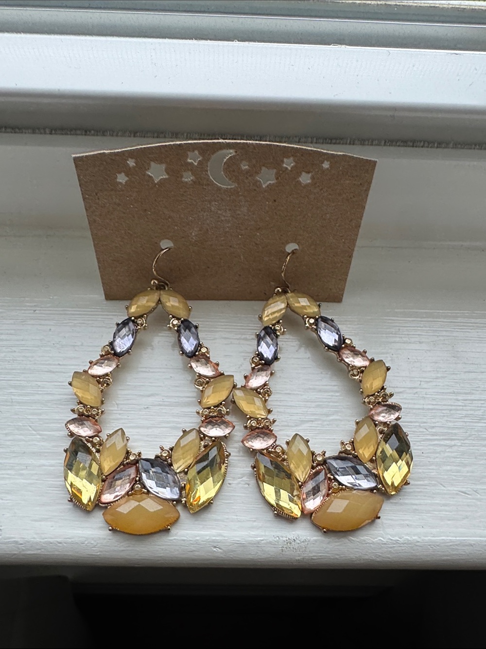 Faceted Teardrop Dangle Earrings in Yellow and Multi-Color